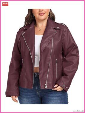 Women's Plus Size Faux Leather Motorcycle Jacket Lapel Collar Cropped
